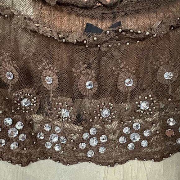 Ryu Collection Blouse Cream & Brown Lace Off the Shoulder Top Women’s Sz L NWT - Picture 5 of 11